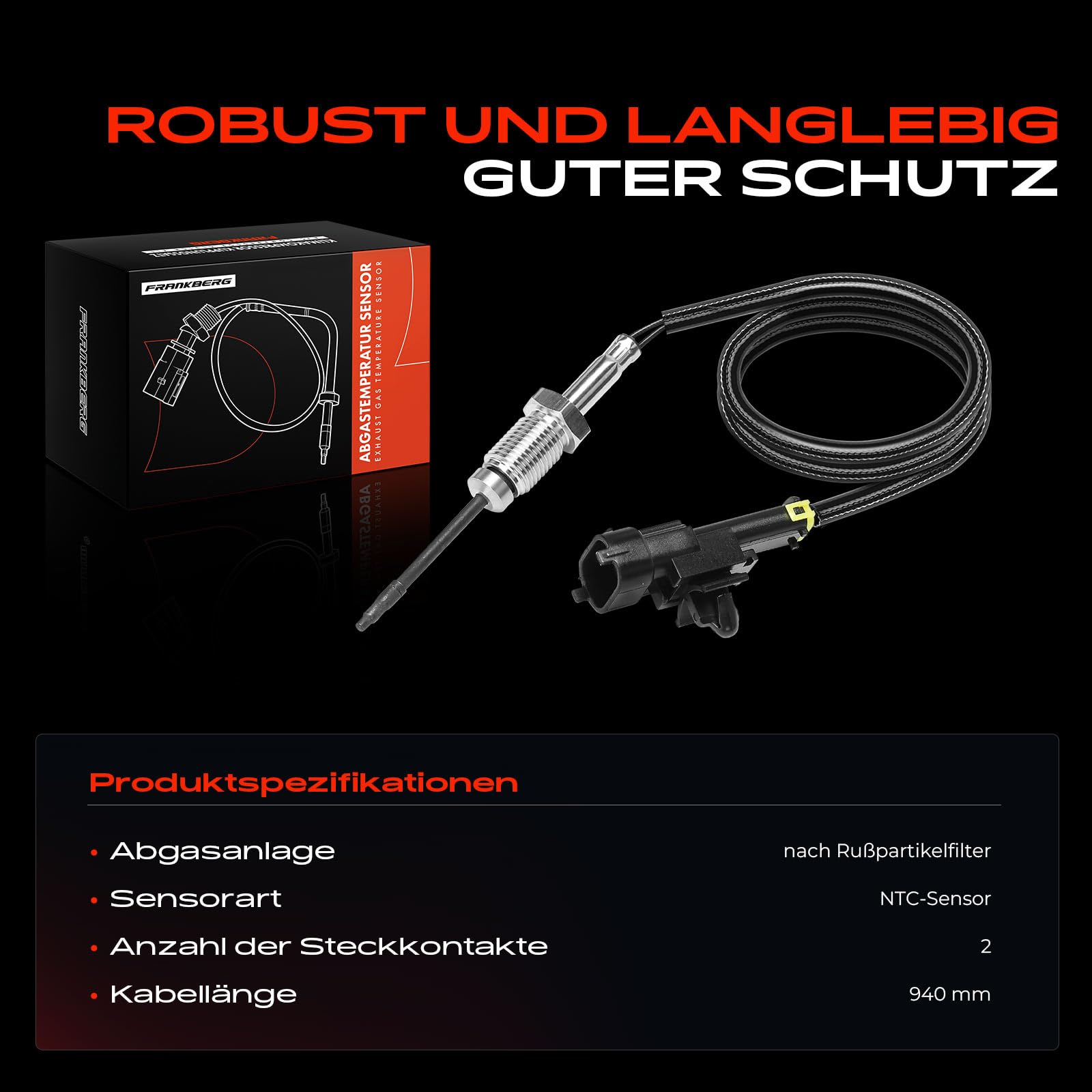 Frankberg Abgastemperatursensor Abgassensor 2-Polig Kompatibel mit Daily Citys Bus Daily VI Kasten Daily VI Pritsche/Fahrgestell Replace# 12450,5801850665