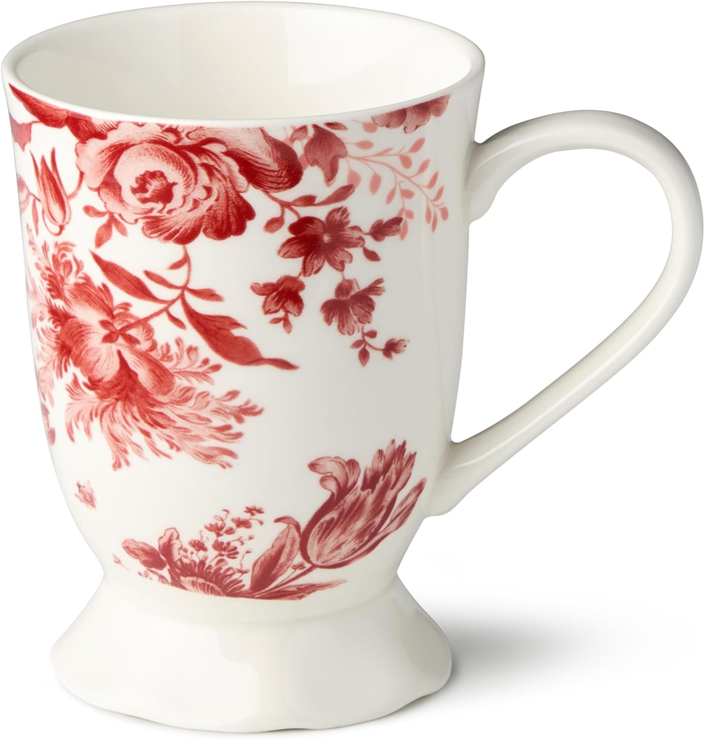 Gabrielle Rose Porcelain MUGS, SET of 6, scalloped rose toile mugs with interior and rim floral artwork for expressive European-inspired drinkware moments