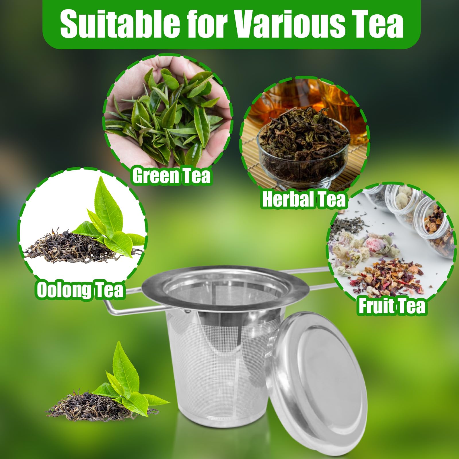 WinGluge Infusor de Te 304 Acero Inoxidable, Infusionador Universals, Filtros Te para Tazas Té de Hierbas, Colador Te con Tapa, Tea Infuser, Diseño de Mango Plegable, Neto Fina, para Teteras y Tazas