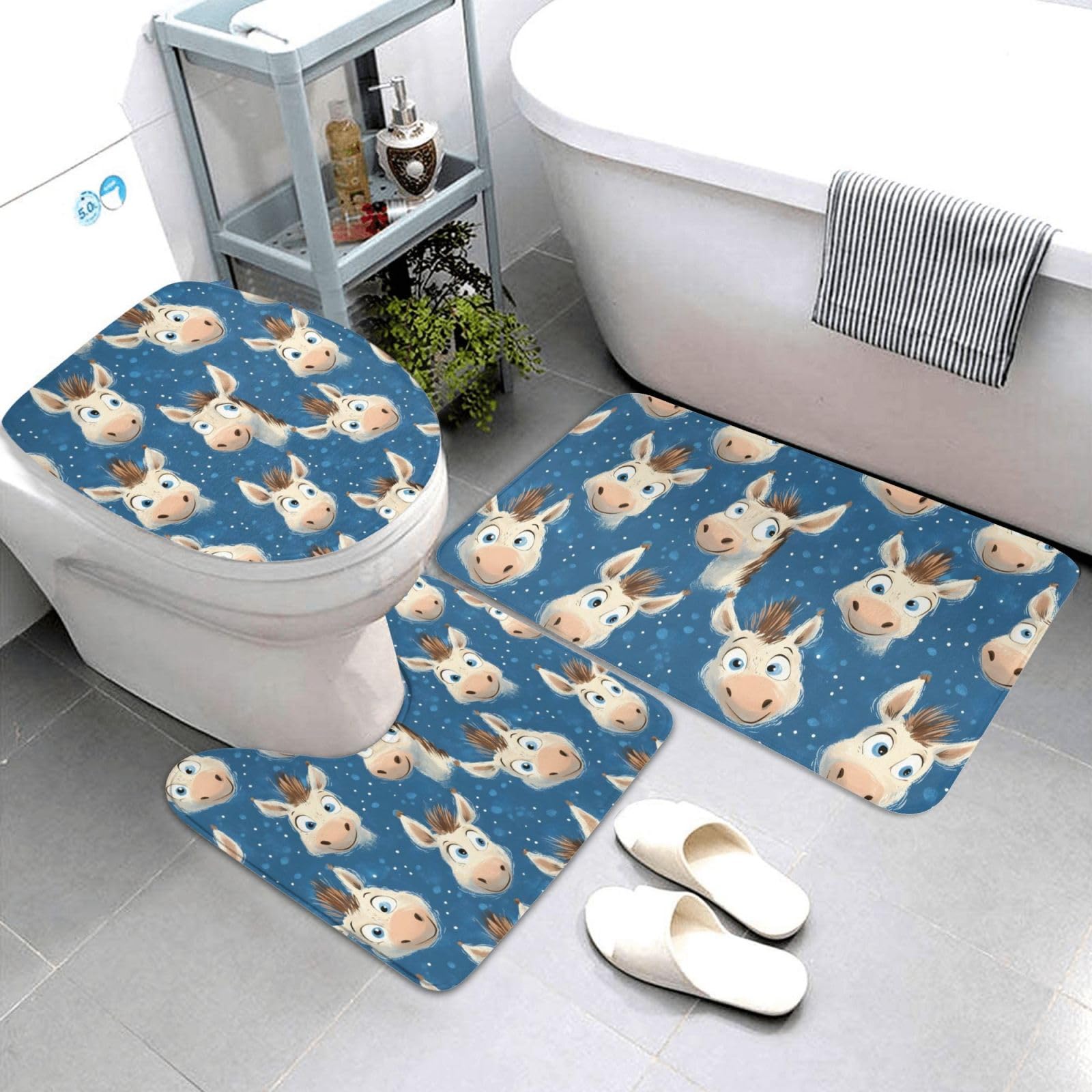 Tapis de salle de bain âne bleu pour égayer votre routine matinale avec douceur