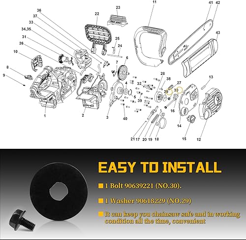 Miniatura 3 de 90618229, 90639221 Reemplazo de perno de motosierra y arandela para Dewalt Dccs620 Cmccs620 Cmccs660 Dccs670 Dccs690 Dwcs600 Varios modelos de