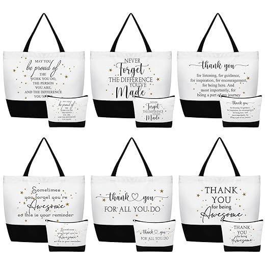 Cunno 24 Pcs Employee Appreciation Gift Bulk Thank You Canvas Tote Bags with Handles for Women Retirement Gifts Motivational Christmas Makeup Bags for Coworkers Staff Teacher