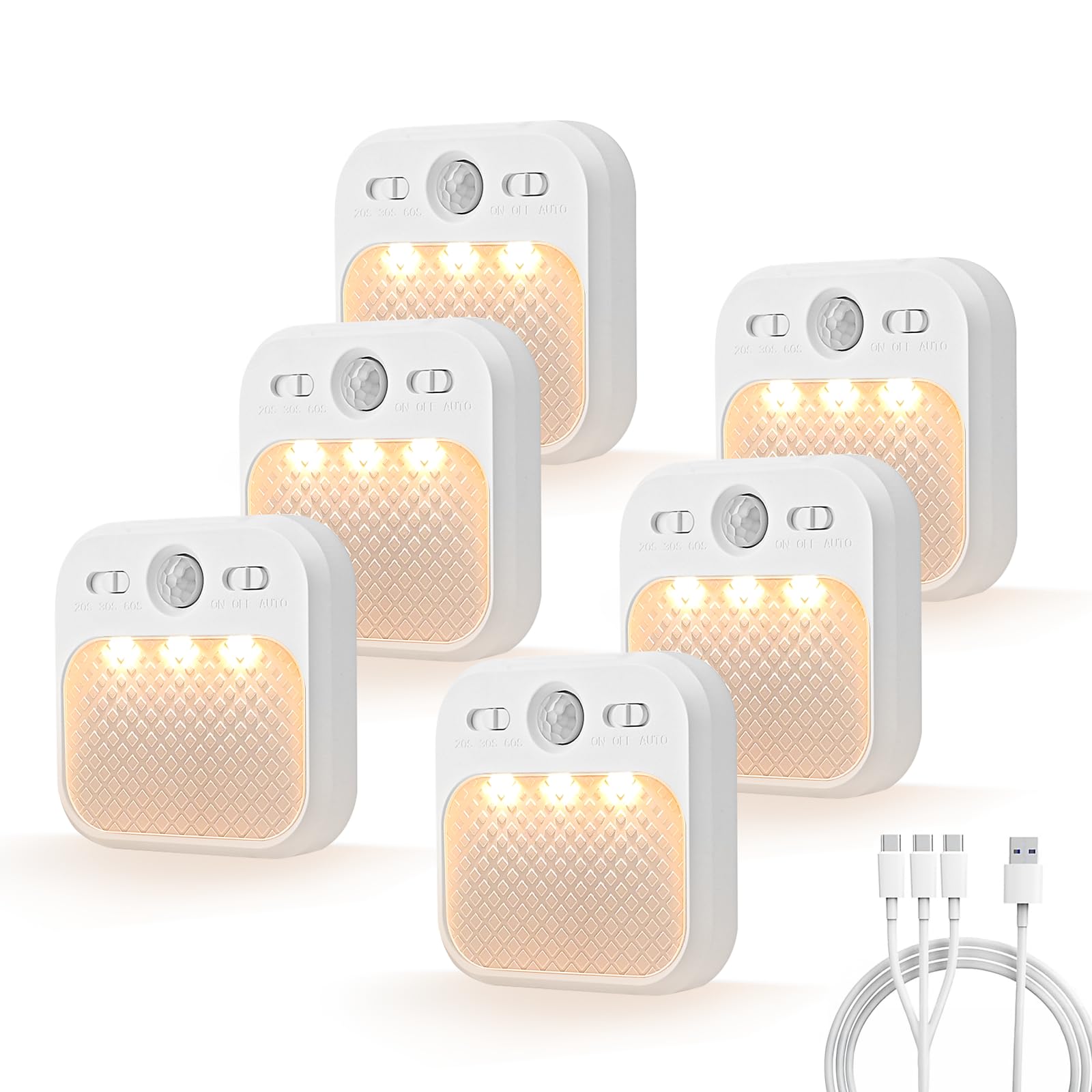 MERTTURM Lampe Detecteur de Mouvement Interieur[30 Jours en Veille], Veilleuse Enfant LED avec 3 Couleurs de Lumière, Magnétique Adhésive pour Couloir, Escalier, Chambre, Salon, 6 pièces