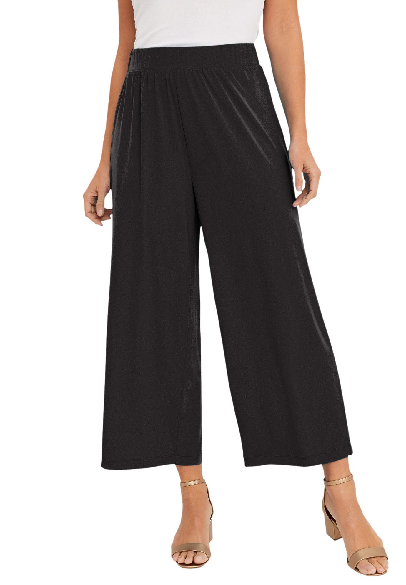 Jessica London Womens Plus Size Stretch Knit Wide Leg Crop Pant