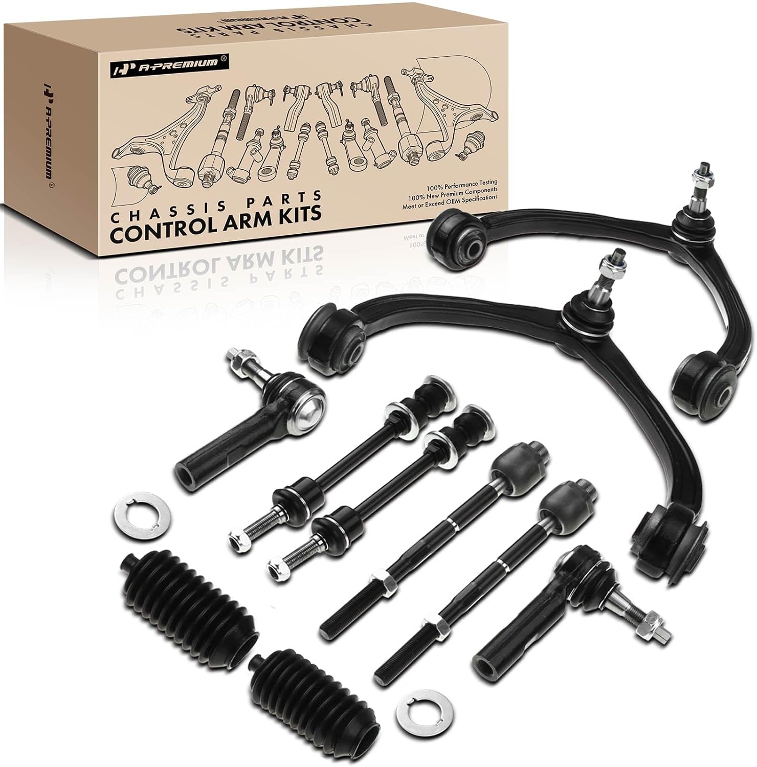 A-Premium Set of 10, Front Upper Control Arm, Sway Bar Link, Inner Outer Tie Rod End, Compatible with Dodge Dakota 2005-2010, Ram Dakota 2011, Mitsubishi Raider 2006-2009