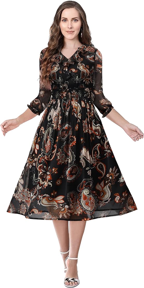 Buy TOOCHKI Women's Georgette Fit and Flare Mid-Thigh Length Dress