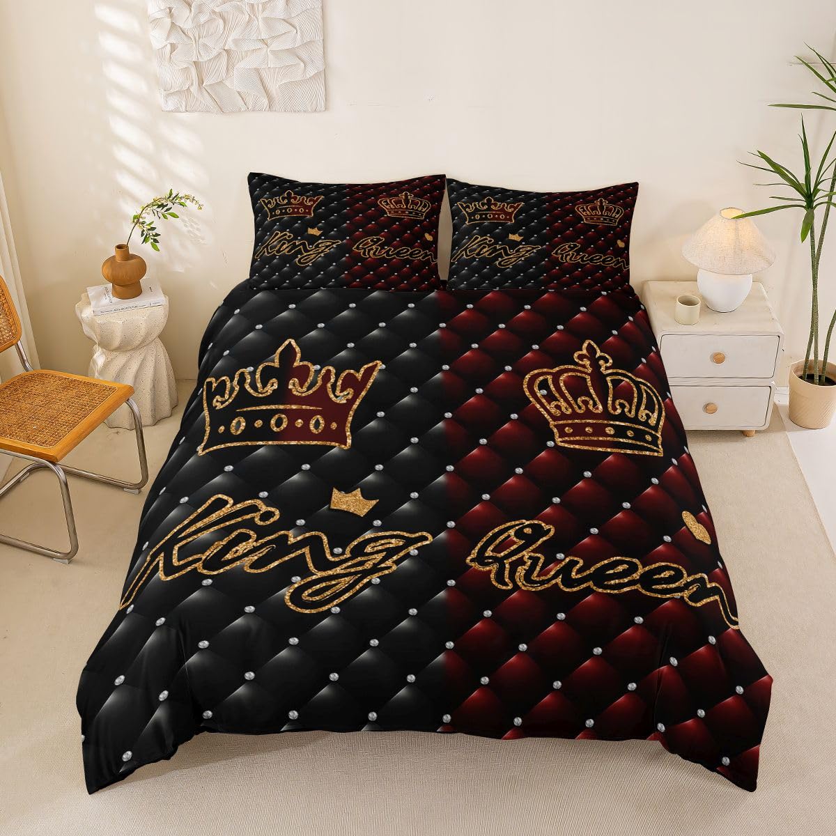 Homemissing King Queen Crown Duvet Cover Double Size Boys Girls Royal Themed Bedding Set Breathable Soft Romantic Comforter Cover 3Pcs Luxury Bedroom Decor — image 1