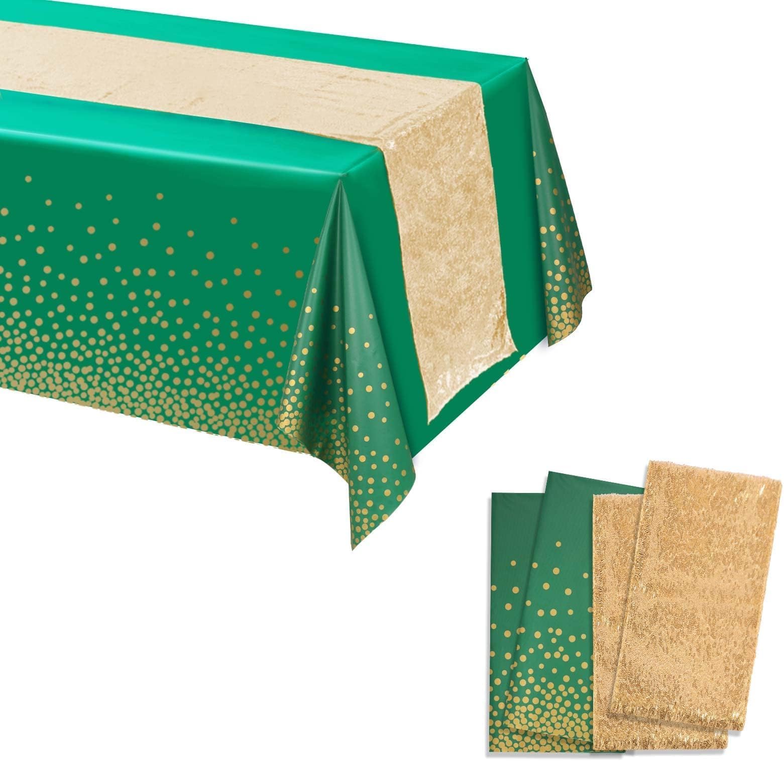 WDF 16Pack Green and Gold Plastic Tablecloths Gold Table Runners 54 x 108 Inch Gold
