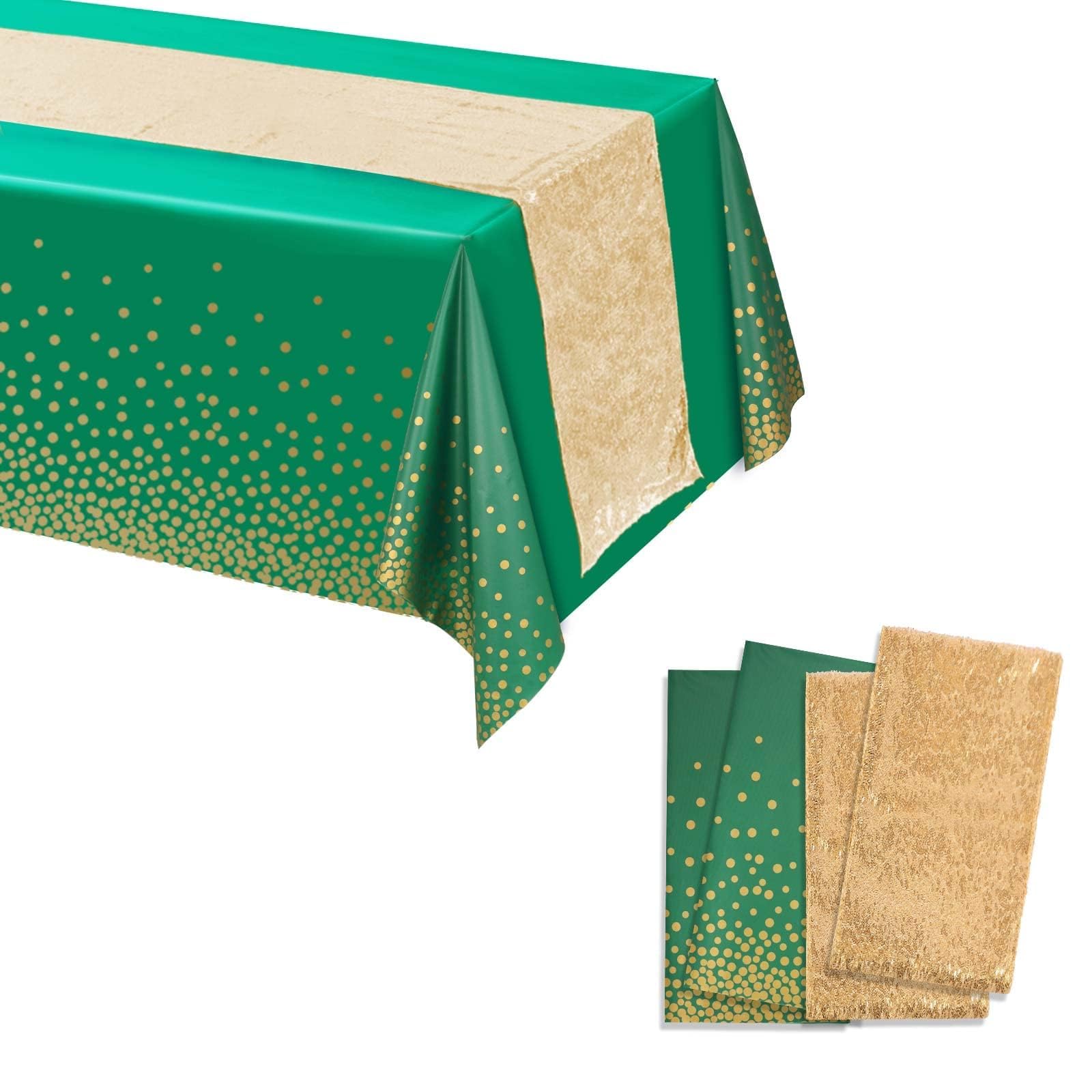 JOYOCEAN4Pack Green Tablecloth Gold Disposable Gold Confetti Dot Fit for Birthday Wedding Green Graduation Decorations 54" X 108"