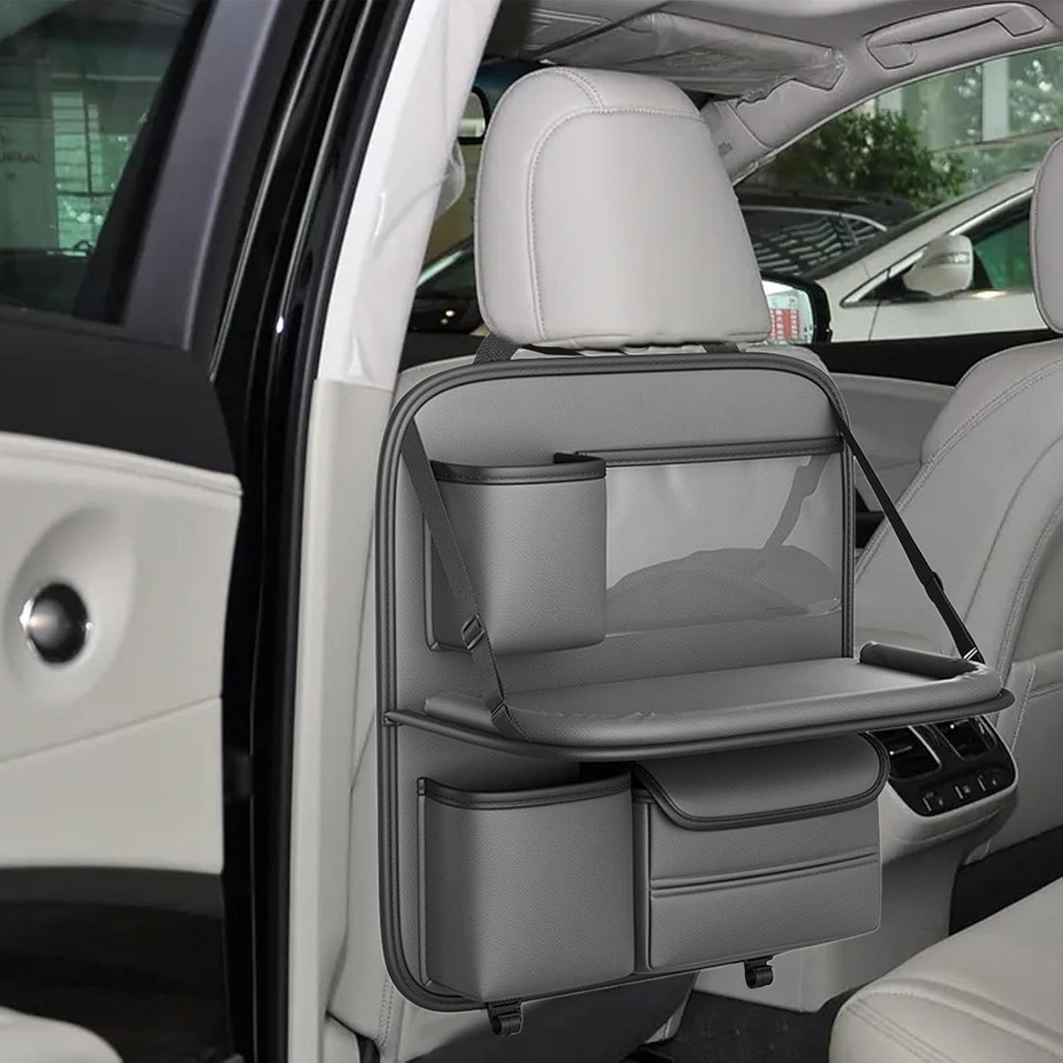 Autositz Rücksitz Organizer für Ford Thunderbird 2005, Auto Rückenlehnenschutz Multifunktional Wasserdicht Rücksitz Organizer Klapptisch,Grey