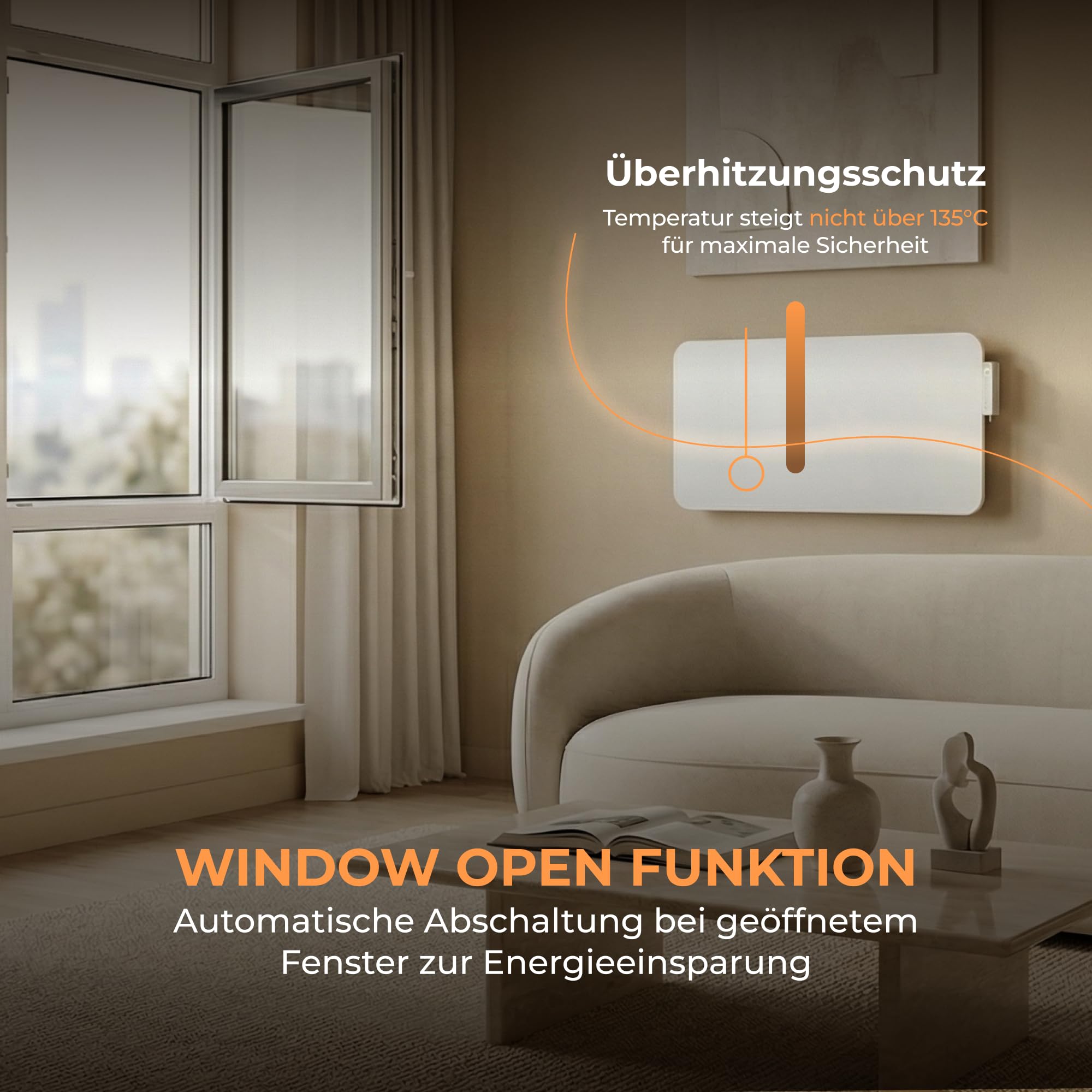 BR Bringer Hybrid Infrarotheizung 2000 Watt mit Konvektion - Smart Thermostat, WIFI & App - für Wandmontage oder als Standgerät für Räume bis 30m² - Energiesparend - Deutsche Qualitätsmarke (weiß)