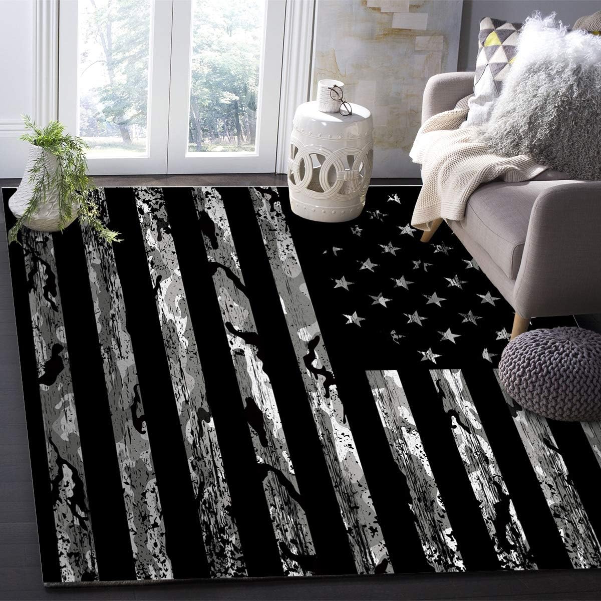 American Rustic Flag Area Rug 5'x8' for Living Room, Kids Teen Girls Boys Bedroom, Independence Day USA Star Stripes Flag Outdoor Indoor Washable Carpet Runner Area+Rug for Kitchen, Hallway, Entryway