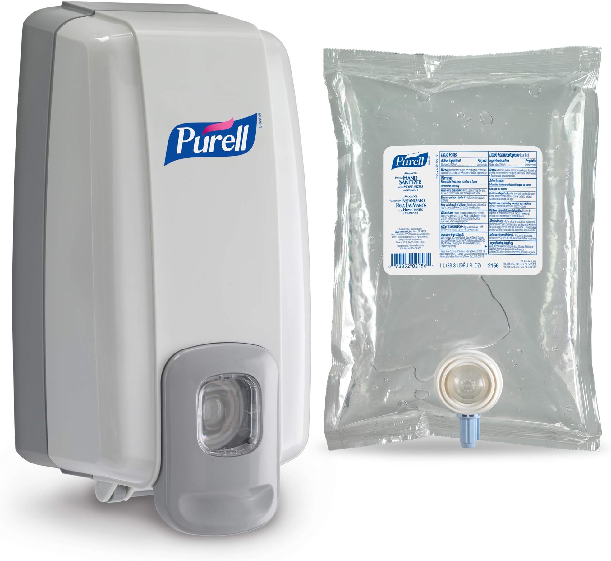 PURELL Advanced Hand Sanitizer NXT Starter Kit, 1 - 1000 mL Hand Sanitizer Gel Refill + 1- PURELL NXT SPACE SAVER Dove Grey Push-Style Sanitizer Dispenser – 2156-D1
