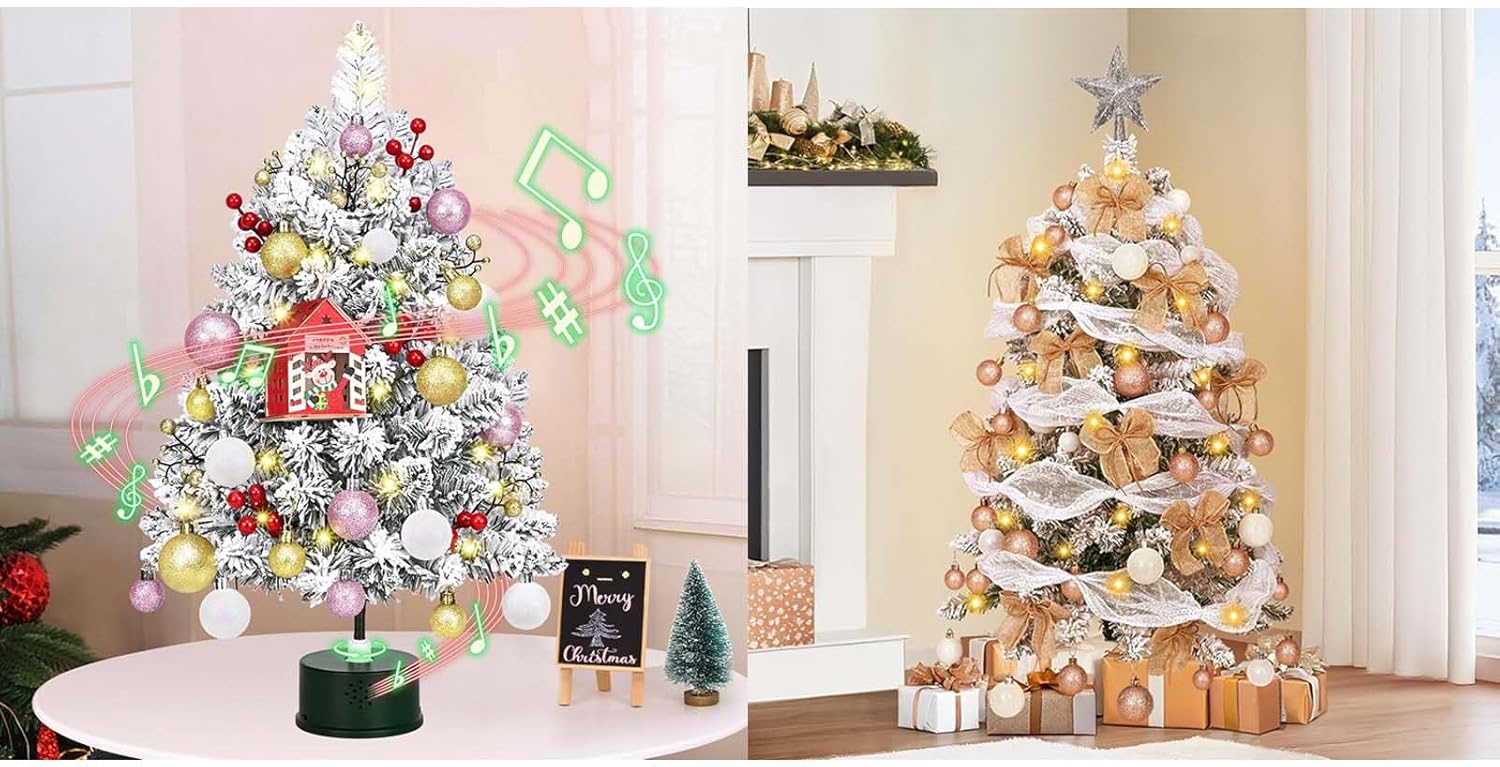Dolicer 2 Pcs Small Christmas Tree with DlY Ornaments for Small Space Holiday Party Home Decor