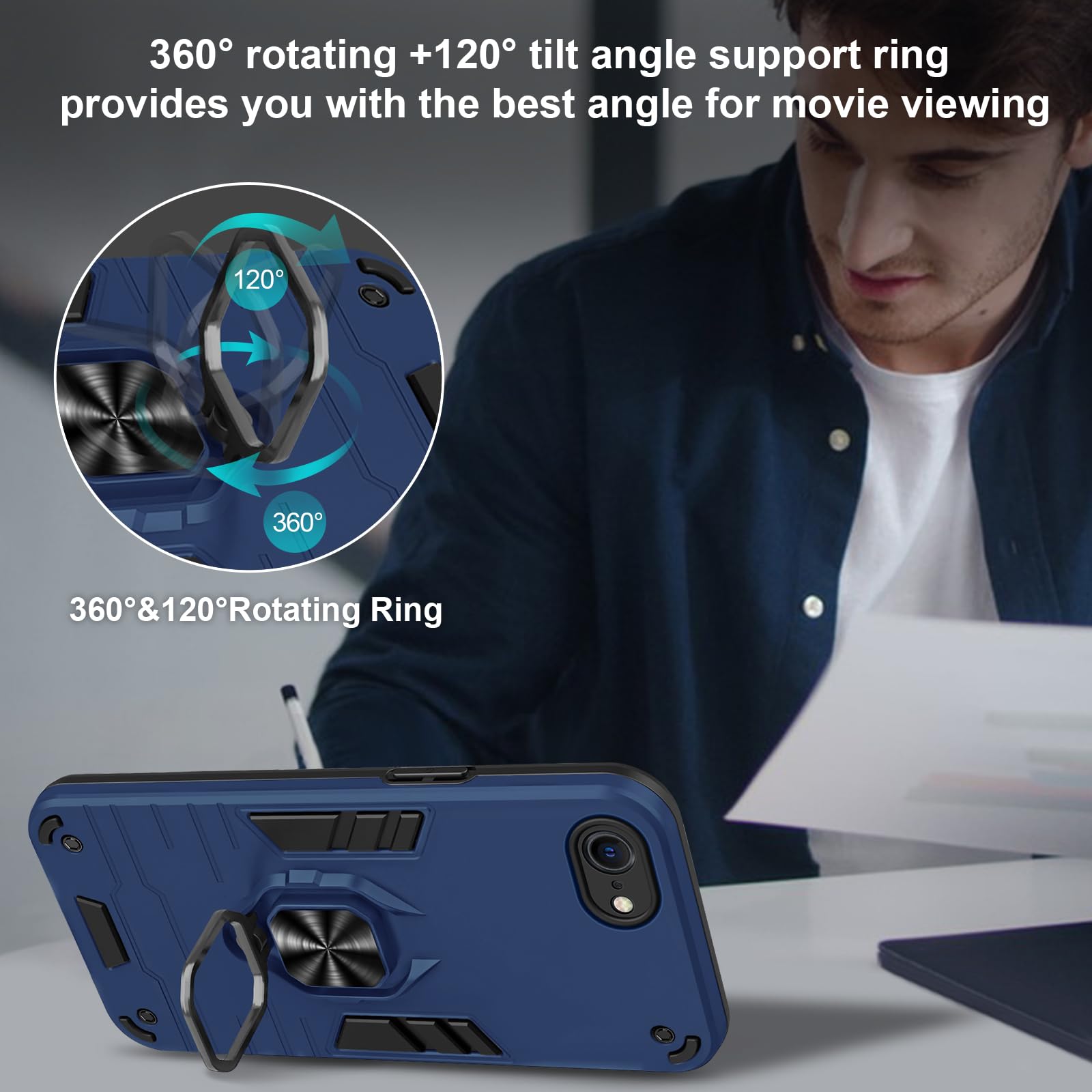 Funda para Xiaomi Redmi Note 15 Pro 5G, Carcasa Antigolpes con Soporte anular metálico, Case Protectora de Grado Militar, Azul — view 118