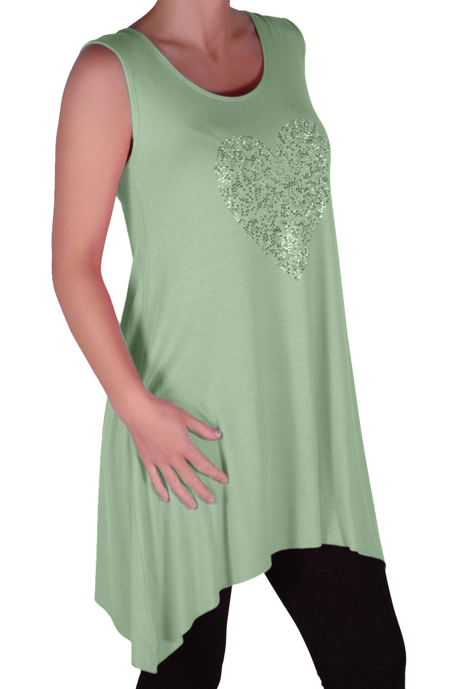Eye Catch Plus - Ladies Heart Studded Longline Womens Vest Top Mint Green Size 18