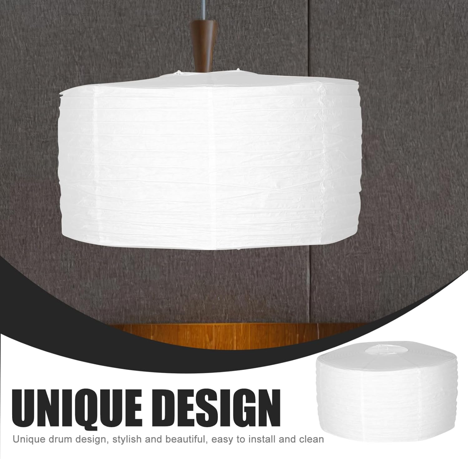 NUOBESTY Drum-shaped Paper Lamp Shade with Base for Hanging Lanterns Indoor Pendant Light Cover for Bedroom Living Study Chinese and Japanese Style Decoration