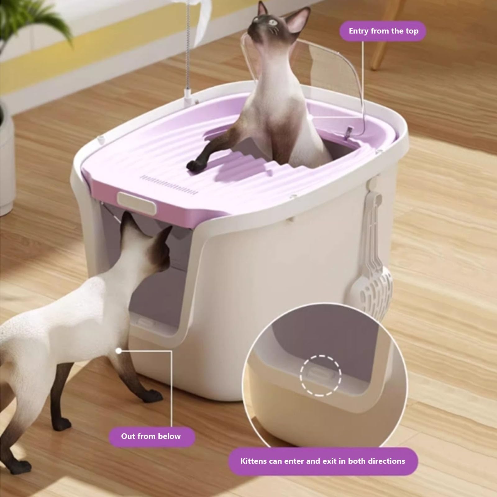 Exclusivo para Gatos y Perros Caja de Arena for Gatos con Tapa Cubierta, Caja semicerrada Pala for y Palo for raspar, Grande for tamaño pequeño a, fácil Instalar para Interiores(Grande)