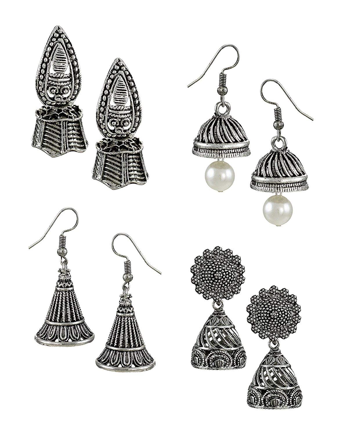 Om Jewells Indo Western Jewellery Combo Of 4 Silver Oxidise Jhumki Earrings For Girls And Women CO1000176 (B07HWXFRZ1) Amazon Price History, Amazon Price Tracker
