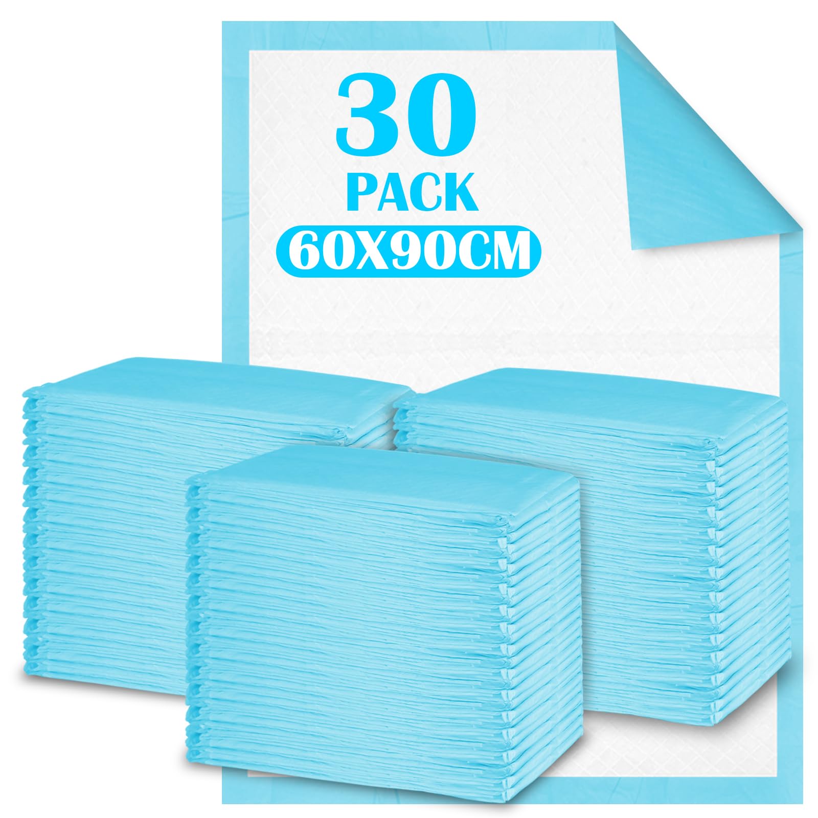 30 Stück Baby Wickelauflage, 60 × 90 cm Inkontinenzunterlage Wickelunterlage Einweg, Baby Changing Mat für Unterwegs, Hygienisch mit Superabsorber, Weich, Wasse, Atmungsaktiv
