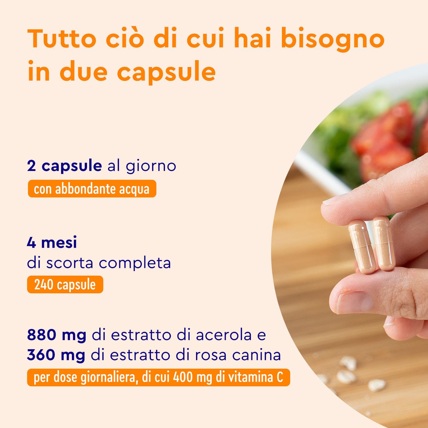 Vitamina C Naturale 240 Capsule, Vitamina C Acerola e Rosa Canina, 400 mg Vitamina C Pura per Dose Giornaliera, Vitamina C Capsule, Integratore Difese Immunitarie, 100% Vegan e Naturale