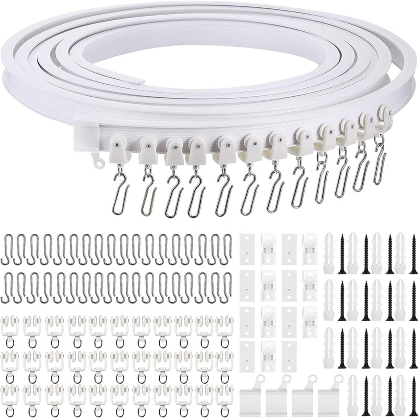 Flexible Deckenschiene 6/7/8 m – gebogene Schiene mit glatten Gleitern für Erkerungs- und Duschabteilungen, ideal für Heimdekoration und Privatsphäre