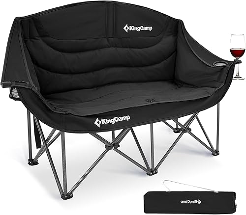 KingCamp Silla de campamento doble, de gran tamaño, resistente de 550 libras, sofá biplaza para adultos, portátil, plegable, XL, sofá para 2