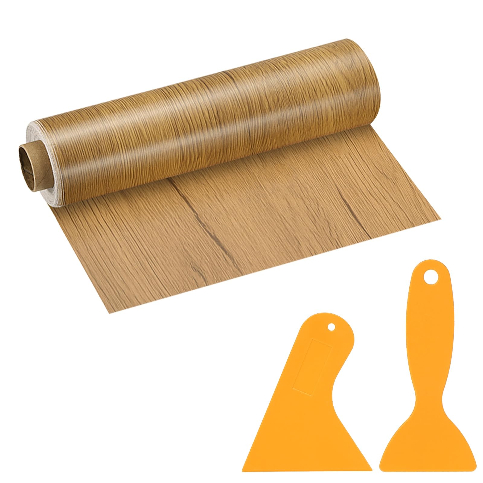 PATIKIL Wood Grain Repair Tape, 8" x 33' Self Adhesive Realistic Wood Tape with Scraper Durable Repair Patch for Furniture Floor Window Door Table DIY Home Decor, Yellow Teak
