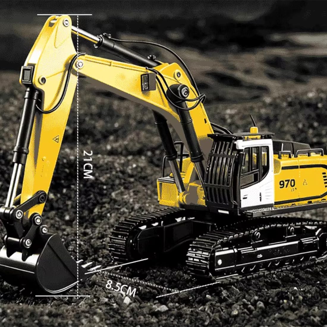 Ecavatore RC 2,4 GHz in scala 1:50 con elevata fedeltà ai dettagli, rotazione a 360° senza limitazioni, due batterie, sistema di propulsione a vite intera