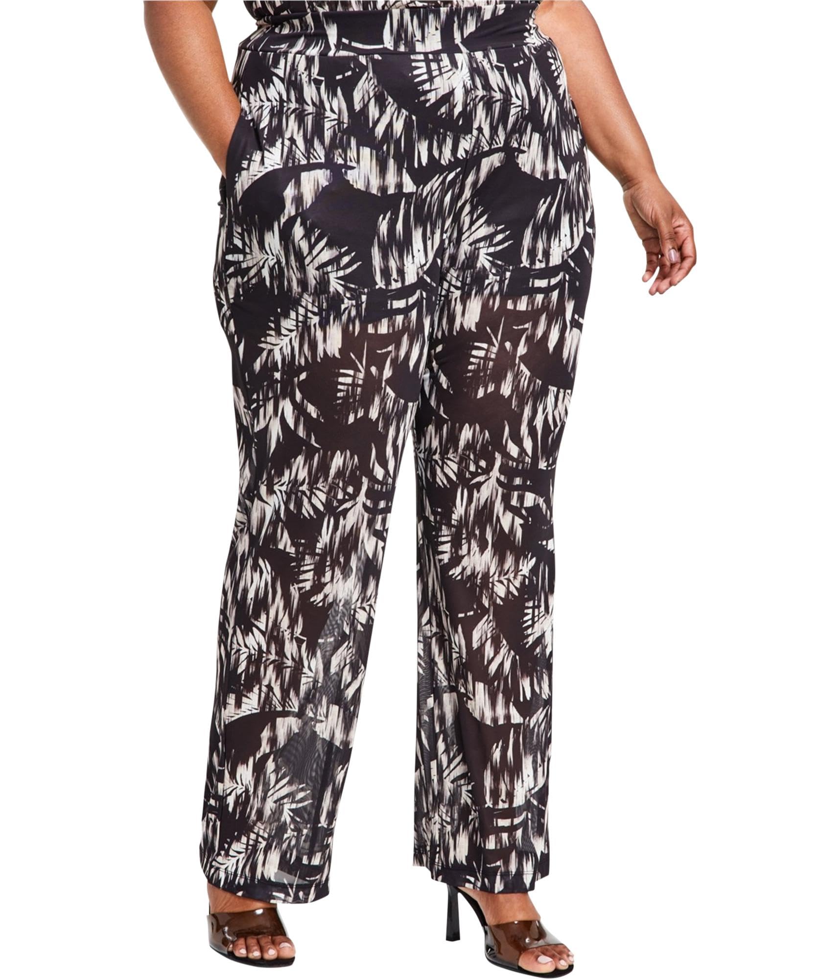 Nina Parker Womens Plus High Rise Mesh Wide Leg Pants
