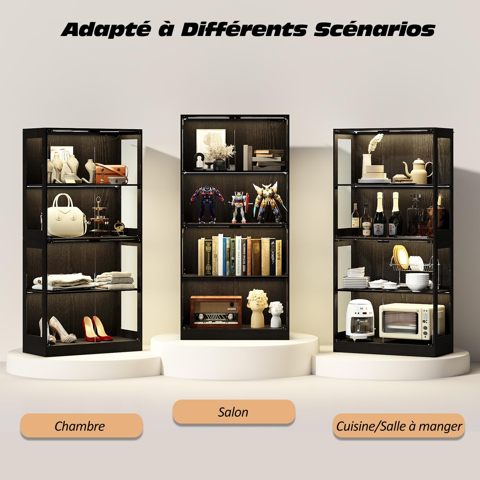 YU YUSING Vitrina Cristal Expositora para Colecciones con LED, Negra