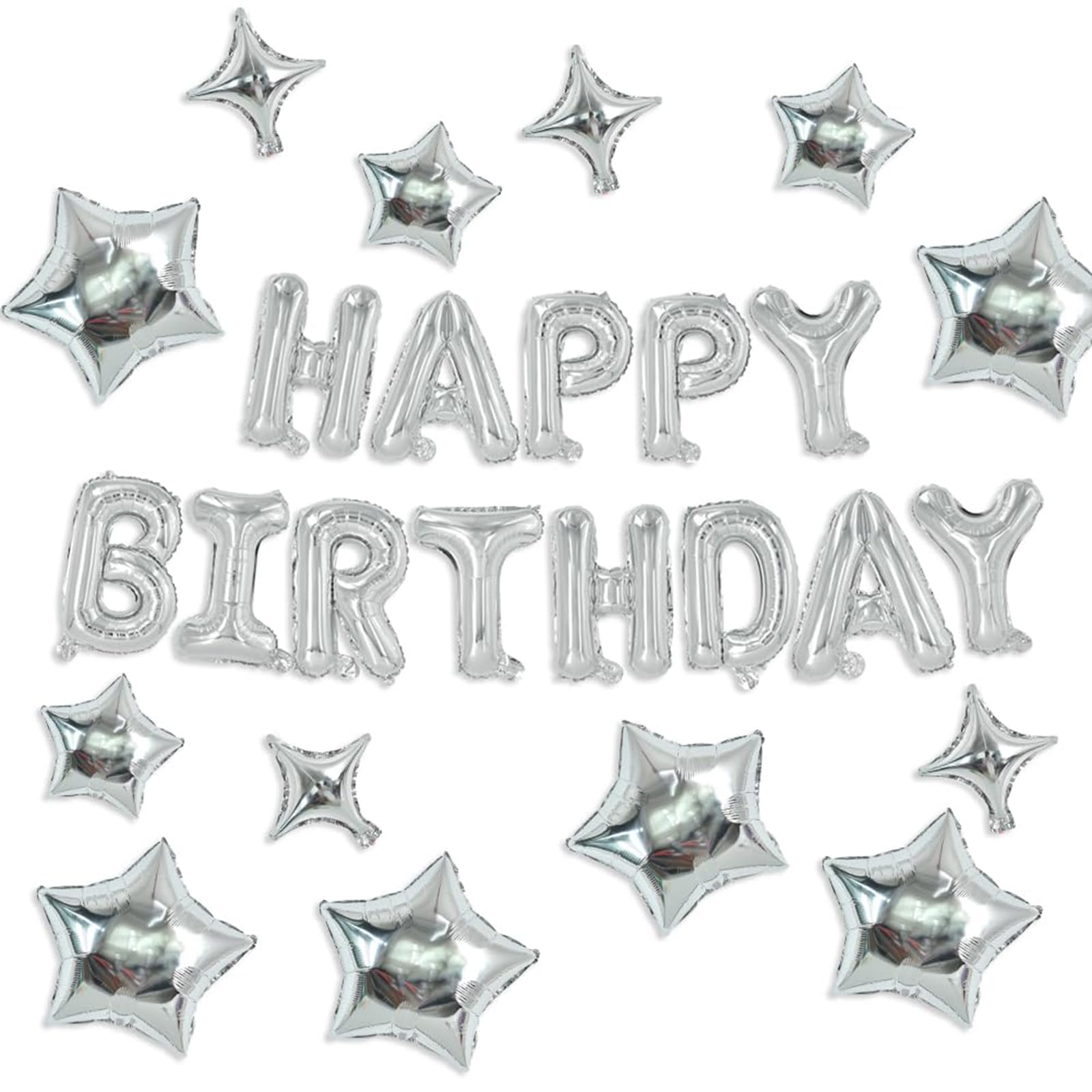 TONIFUL 16 Inch Letter Balloons 35PCS 16 Inch Happy Birthdays Balloon Banner Silver Happy Birthday Decorations with Star Balloons for Men Women Adults Party Supplies