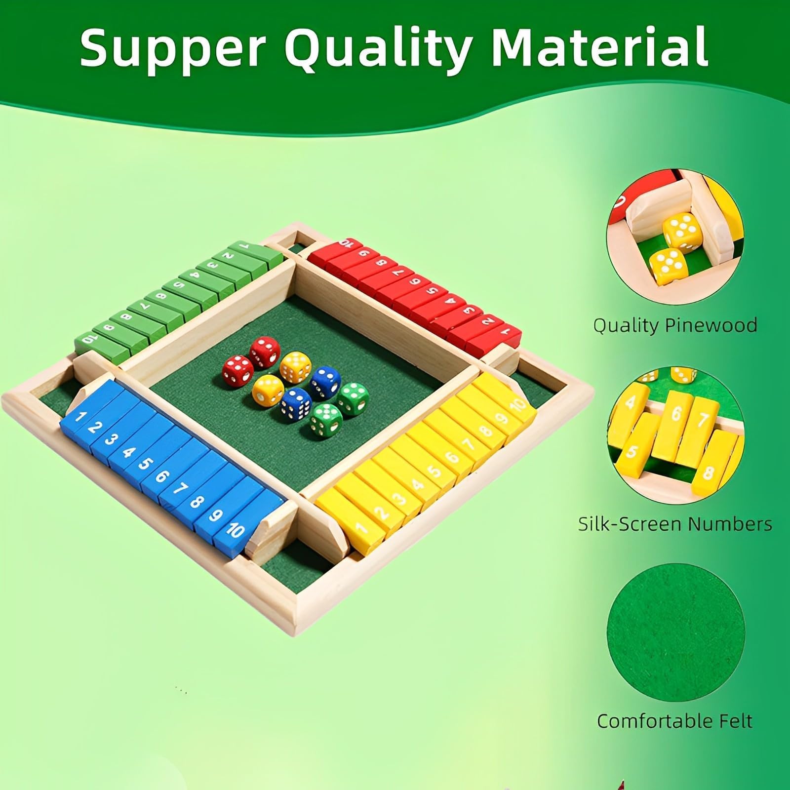 Shut the box 2-4 giocatori giochi da tavolo, gioco da tavolo in legno con 8 dadi, gioco dei dadi in scatola, giochi di matematica,per bambini adulti,classe familiare o bar