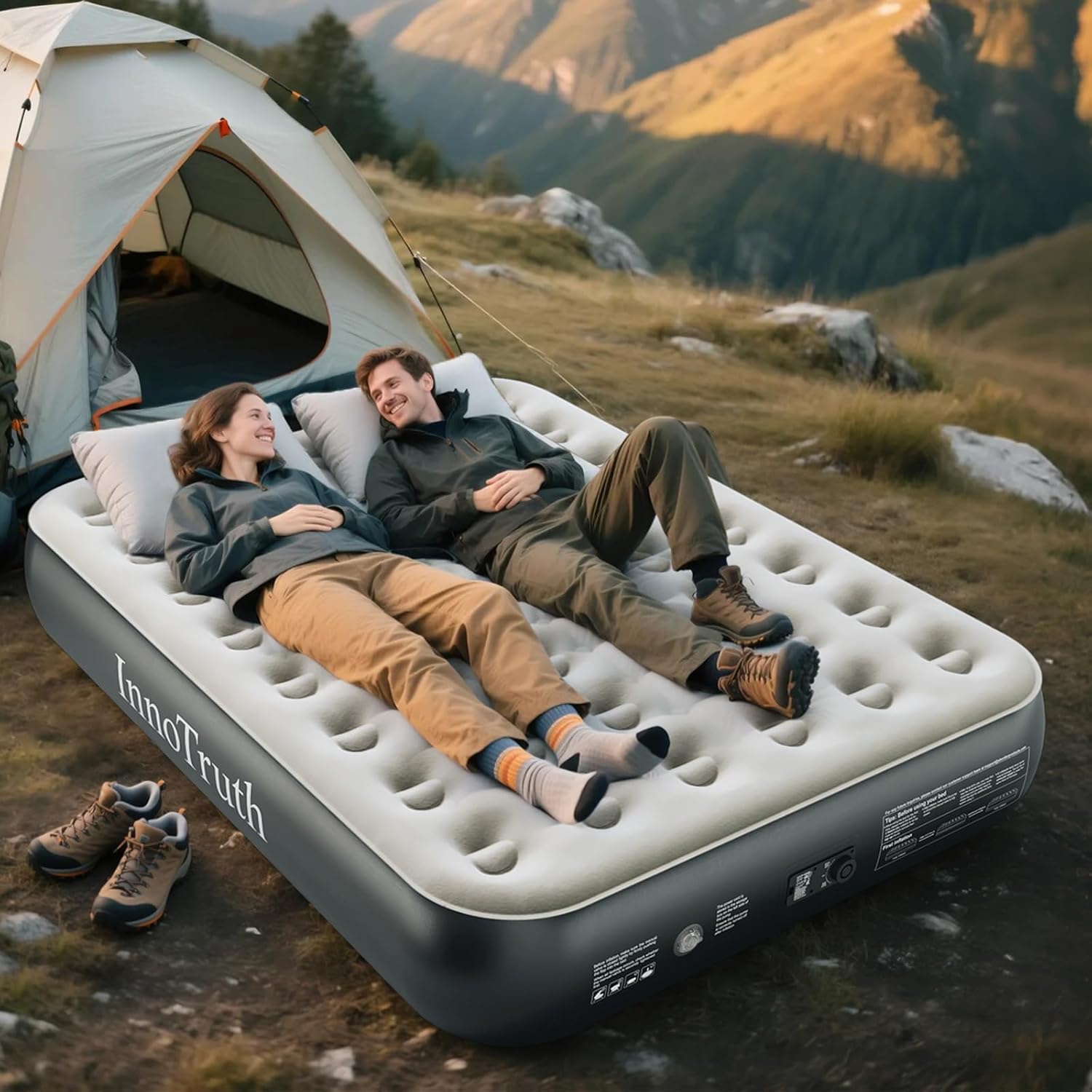 InnoTruth Queen Camping Air Mattress with Built-in Pump, Inflatable Blow up Mattress for Home & Guests, 13" Raised Colchones Inflables Air Bed, Ideal for Travel, Outdoor, Back to School Supplies, Grey Grey Queen