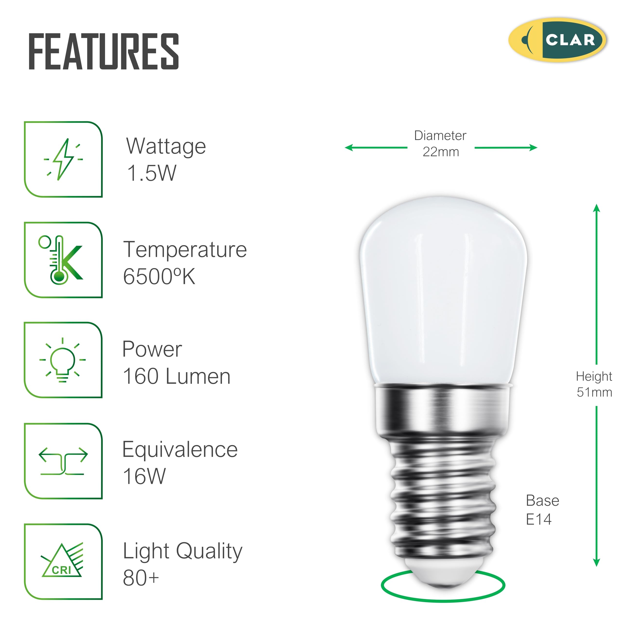 2 Pezzi, Lampadina LED E14 Da 1,5 W Per Frigorifero, Equivalente - Foto 4