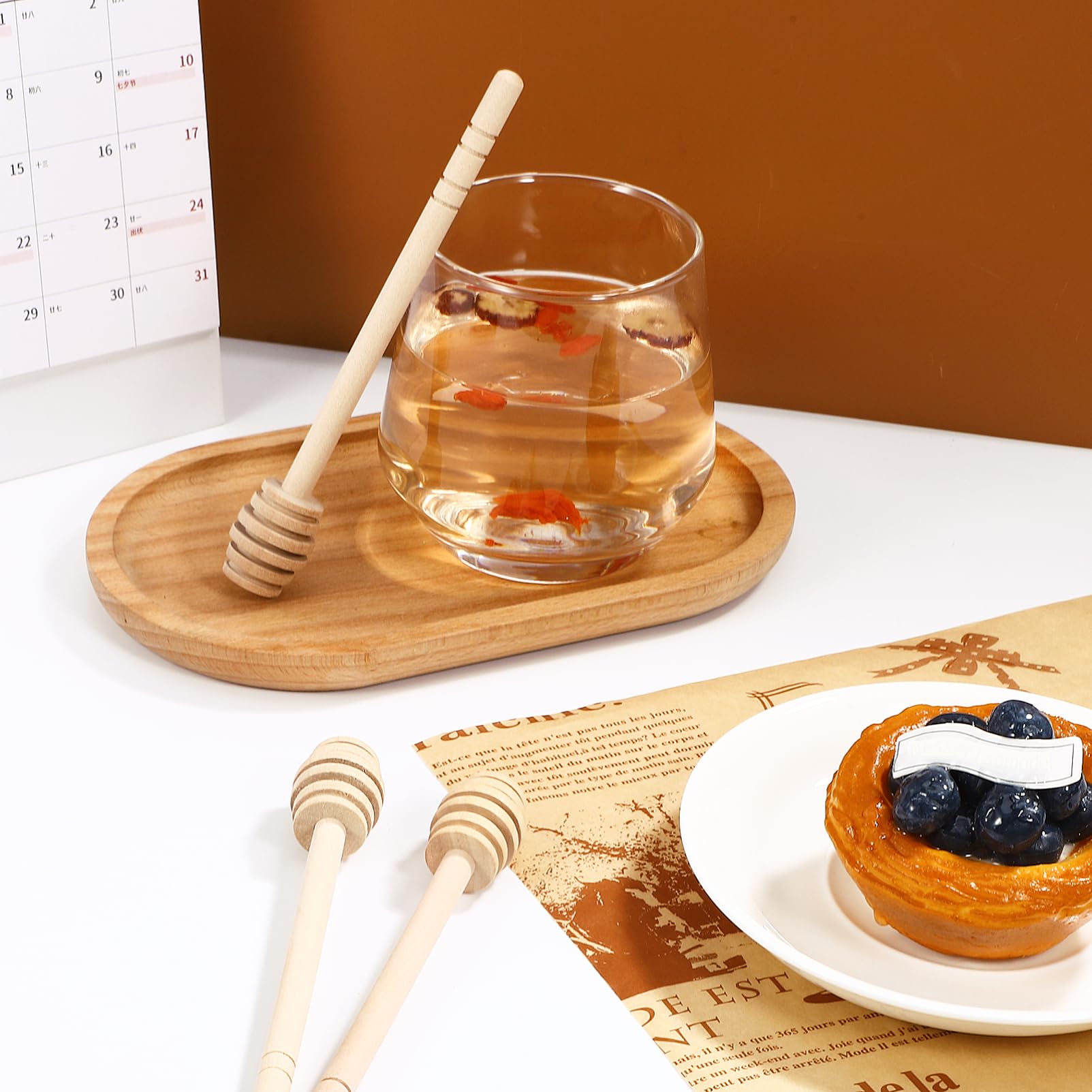 Mobestech 3Pcs Wooden Honey Stir Sticks Versatile Kitchen Honey Dippers for Mixing Milk Tea Jam More Stylish Elegant Design for Parties