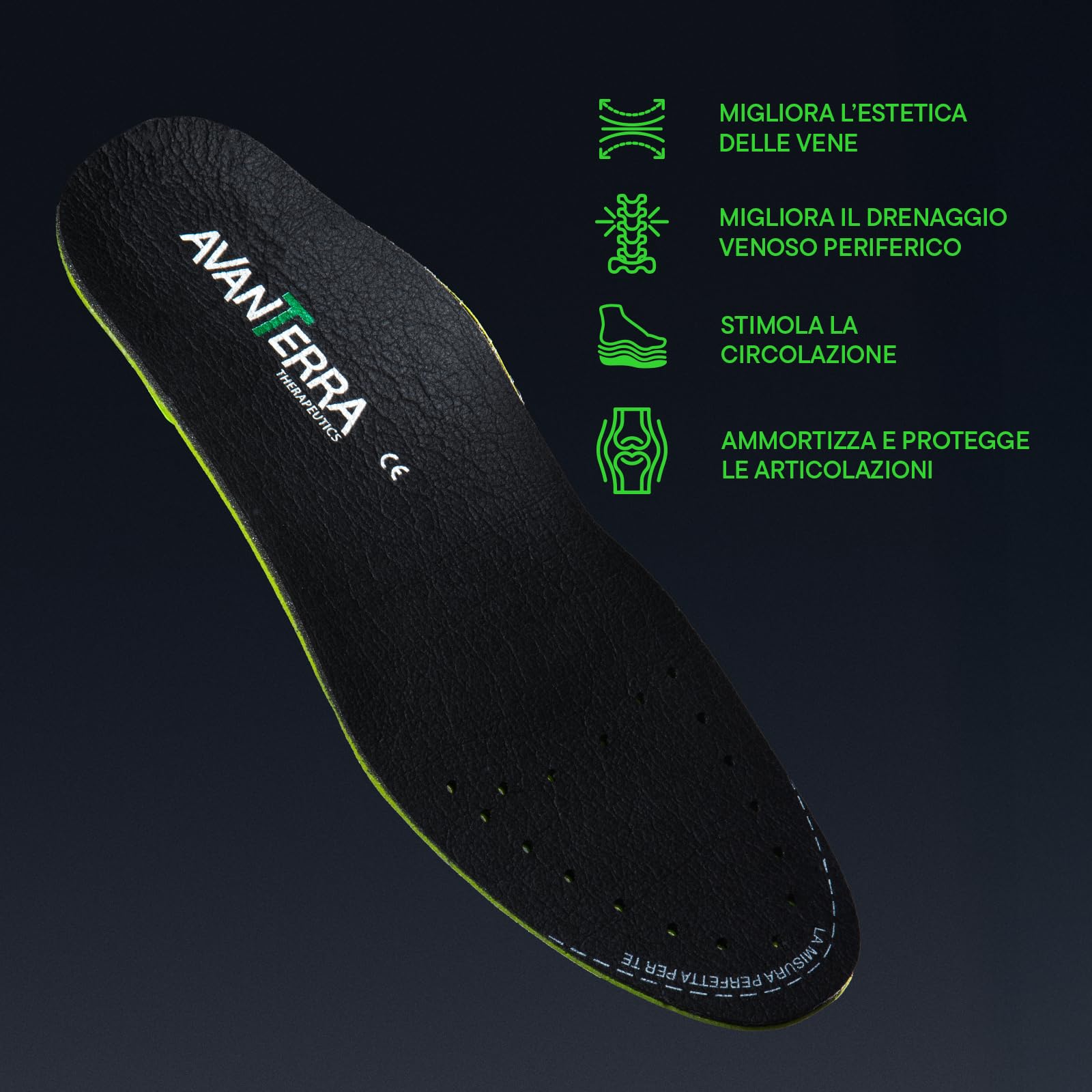 Avanterra Plantare Dolore Long Verde, Terapeutico Anti-Dolore Made in Italy con Drypod Assorbi sudore, Sollievo per Piedi, Gambe, Schiena, Tallonite e Aiuta la Postura. Comfort Tutto il Giorno (43/44)