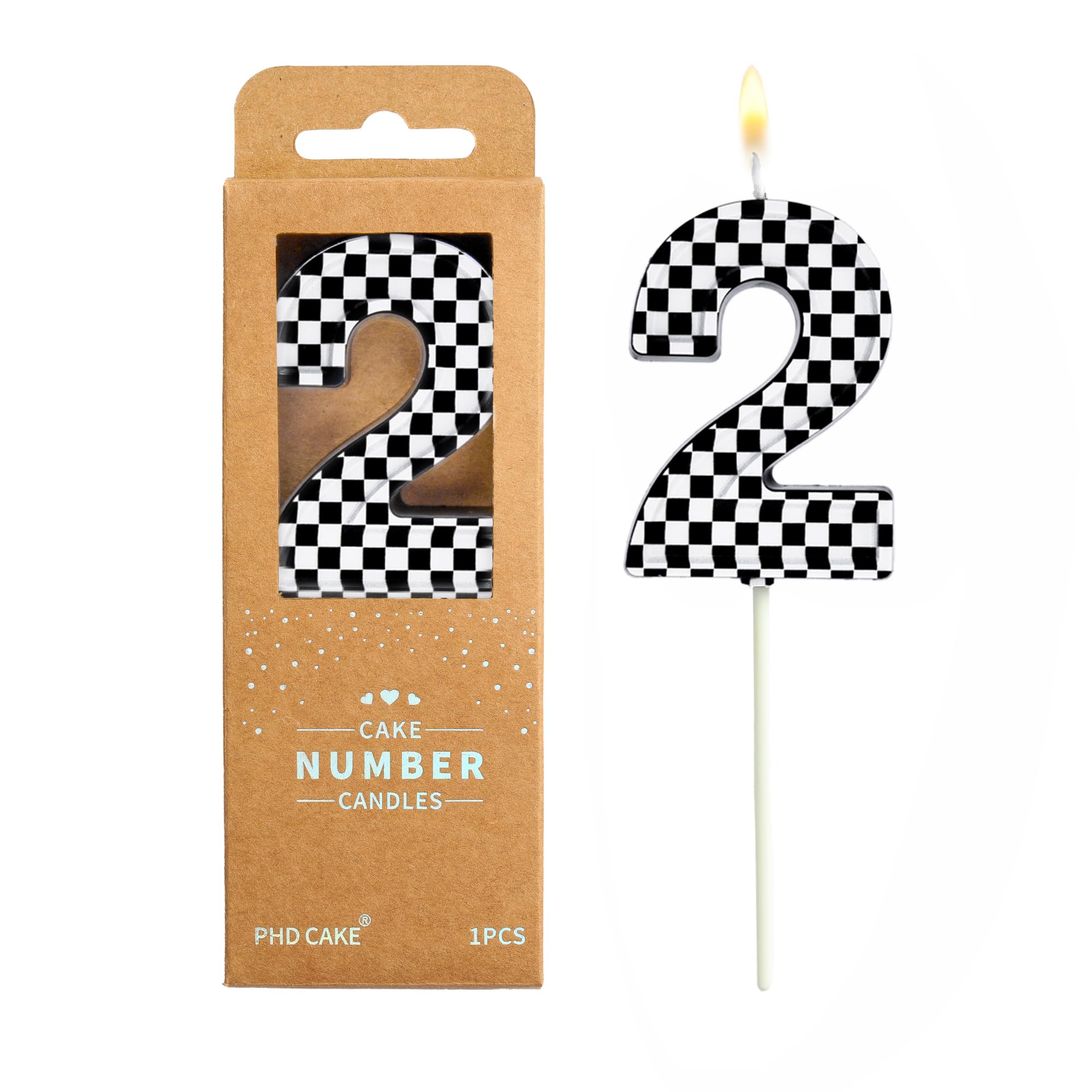 PHD CAKE Bougies d'anniversaire numéro 2 de 7,76 pouces, bougies d'anniversaire sur le thème de la course cool, bougies numéro de gâteau, fête de fête, bougie de style