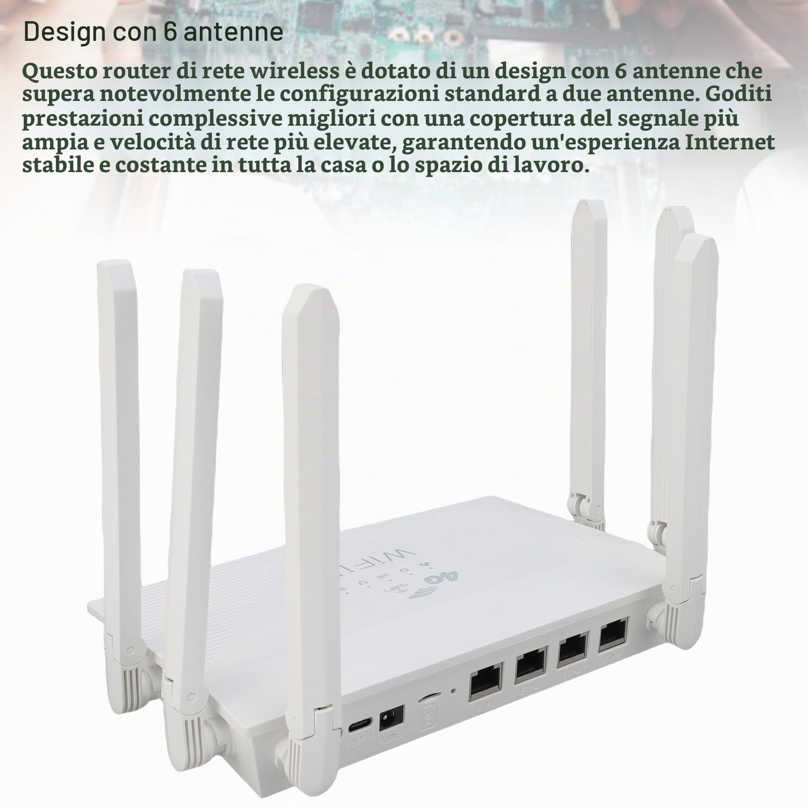 Pyhodi Router Wireless WiFi6, 4G CPE LTE 6 Antenne 300MBPS 6 Antenne Wireless Internet Router, Supporta Fino a 32 Dispositivi, 300㎡ Copertura con Slot della Scheda SIM per Viaggi