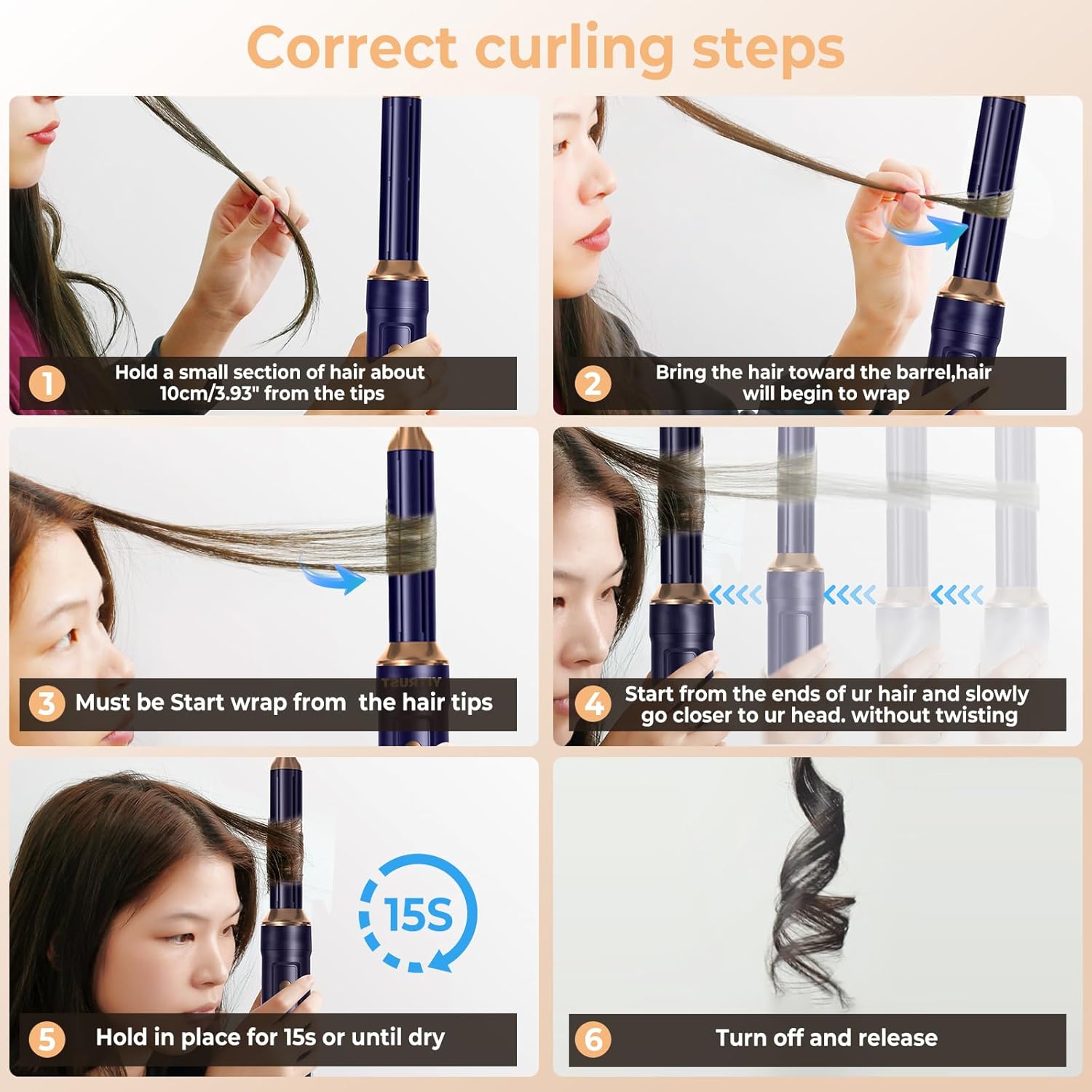 6 in 1 Hair Dryer Brush, Foldable Blow Dryer Brush with Air Styler Curler Wrap, Detachable Hot Air Brush Dry,Volumize, Straight,Curl, Negative Ion Brush Blow Dryer with Diffuser, Hair Styler Tools - Image 4