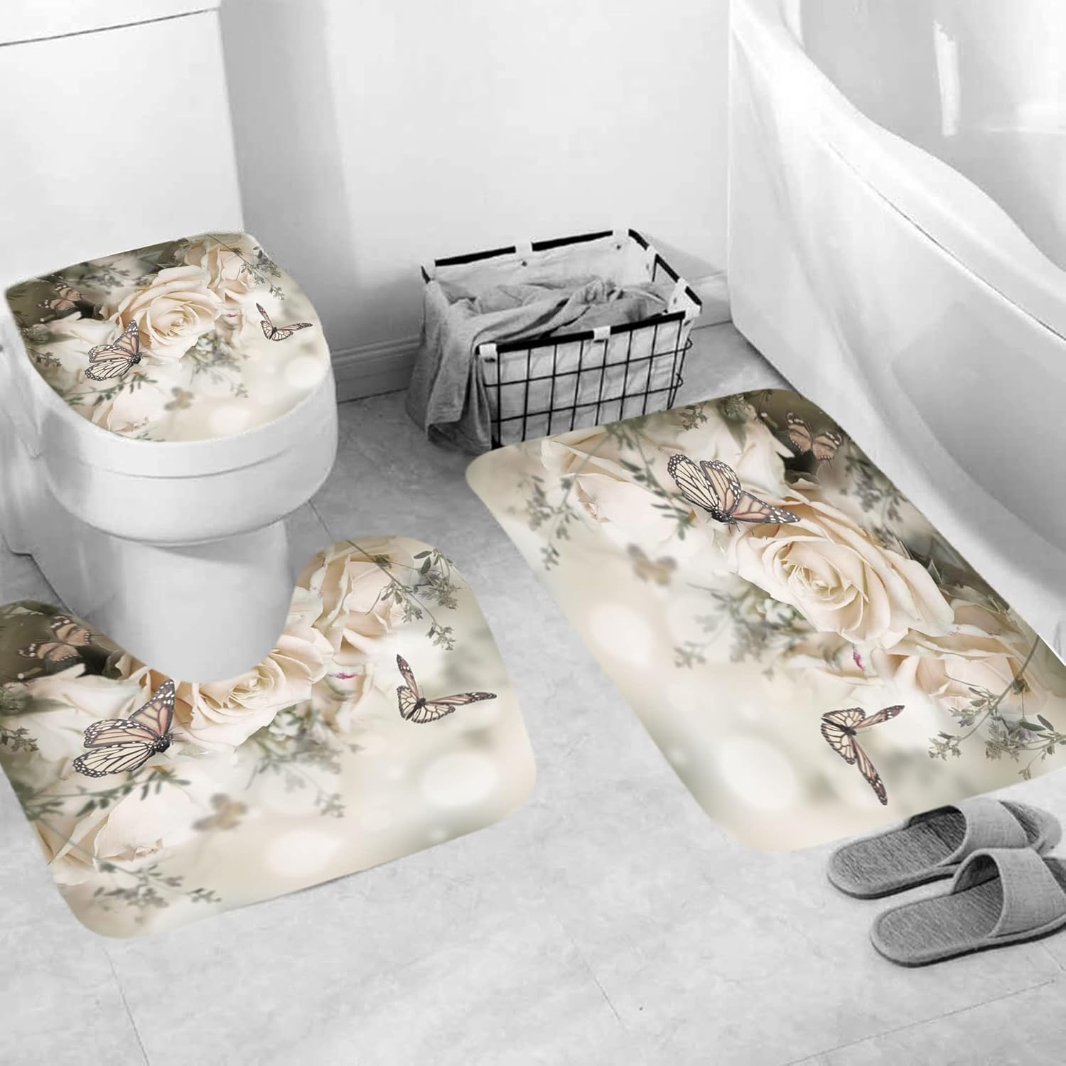 Shower Curtain Liner –Bathroom Curtain Plant Dream Rose Flower Butterfly Fabric Shower Curtain Home Bathroom Decor Bathroom Shower Curtain (Size : 165 * 180)
