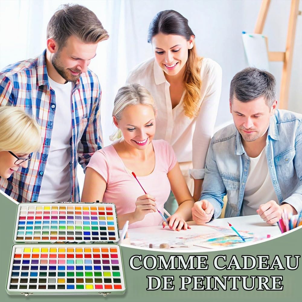 Ensemble de Peinture Aquarelle 168 Couleurs, en Boîte Portable