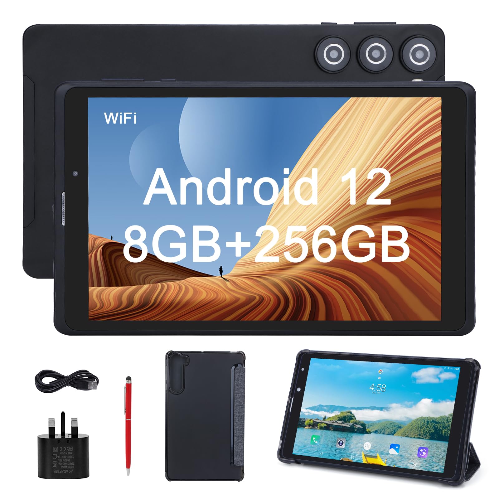 C idea 8 inch Android 12 Tablets,8GB RAM+256GB ROM(64GB TF),5.0 MP + 8.0 MP Dual Camera,HD Touchscreen Tablets With SIM Card Slot(Black), CM835