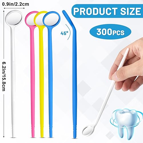 Miniatura 8 de Geiserailie Espejo dental desechable, 300 piezas, espejo bucal antivaho empaquetado individualmente, espejos dentales con asas, espejo dental de