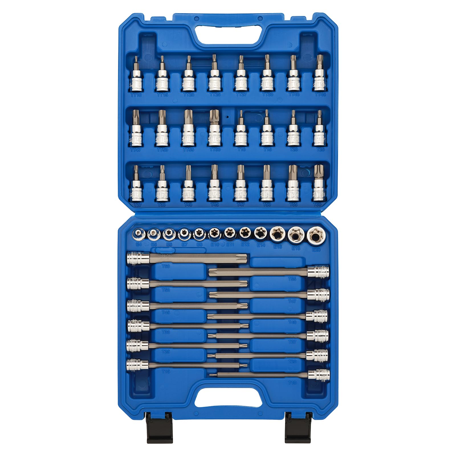 CASOMAN 48-Piece 3/8" Drive Master Torx Bit Socket and External Torx Socket Set, 6-Inch Extra Long, CR-V & S2 Steel