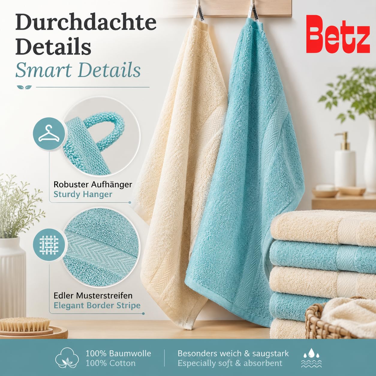 Betz set di 1 asciugamani Premium 100% cotone 2 teli doccia 4 asciugamani 2 asciugamani per ospiti 2 guanti da bagno 2 lavette
