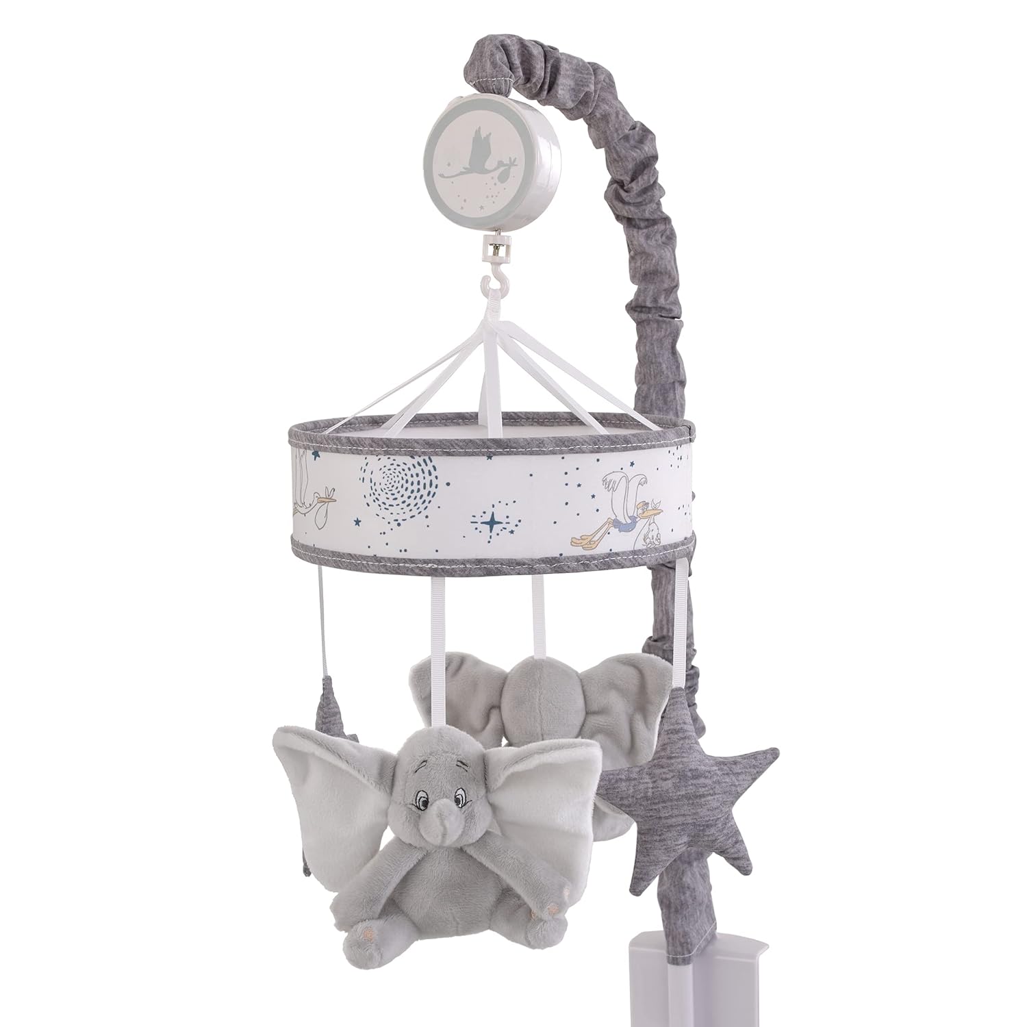 NoJo Disney Dumbo Sweet Little Baby Light Blue, White and Gray Dumbo and Stars Plush Musical Mobile