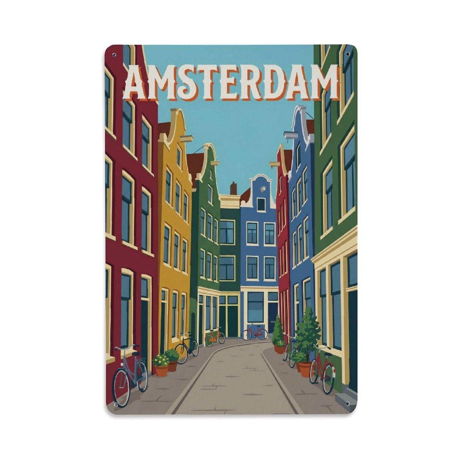 Okngb Style Narrow Waterfront Amsterdam Classic Travel Quay Canal Metal Tin Sign Plaque Wall Decor For Cafe, Man Cave, Club Bar, Office, Home Garden Round Metal Poster 8X12inch