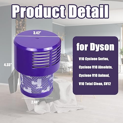 Miniatura 2 de Paquete de 2 filtros Cyclone V10 de repuesto para Dyson V10 Cyclone Series Filter V10 Absolute, filtros de animales V10, limpieza total V10, N.