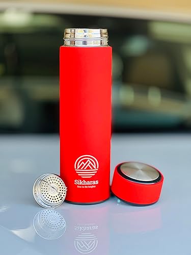 Sikharas - 16.9 fl oz Life - Botella de agua térmica de acero inoxidable con aislamiento térmico para café de viaje (rojo)